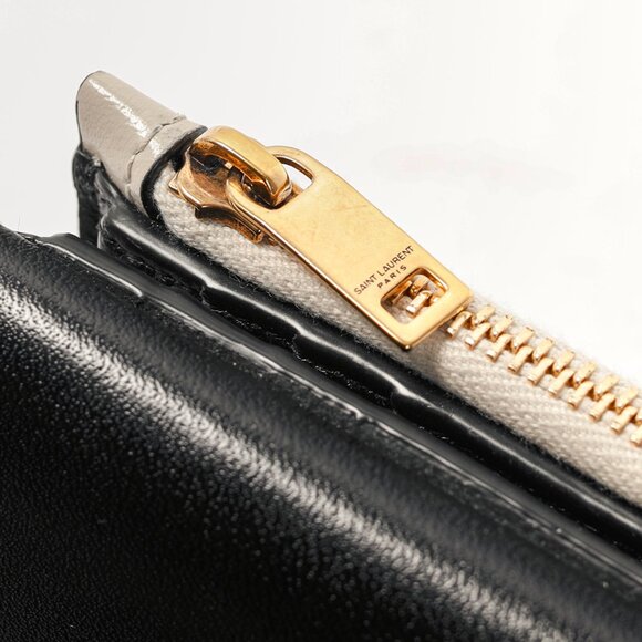 Saint Laurent Uptown Black & Crema Bos Taurus YSL Compact Wallet - Picture 7 of 13
